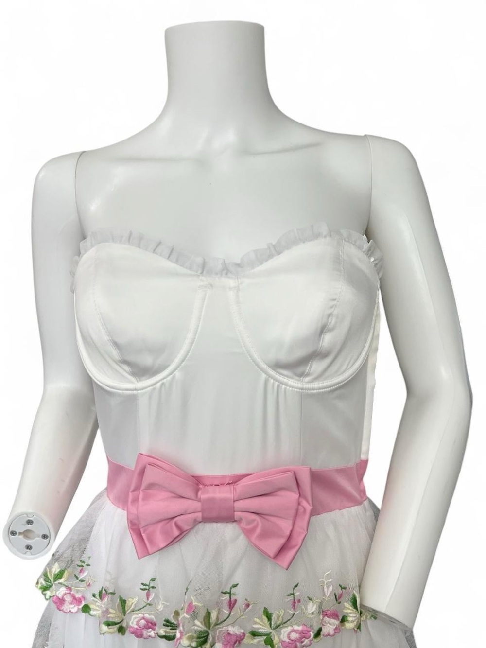 Betsey Johnson White & Pink Floral Tiered Party Dress with Bow - Picture 5 of 8